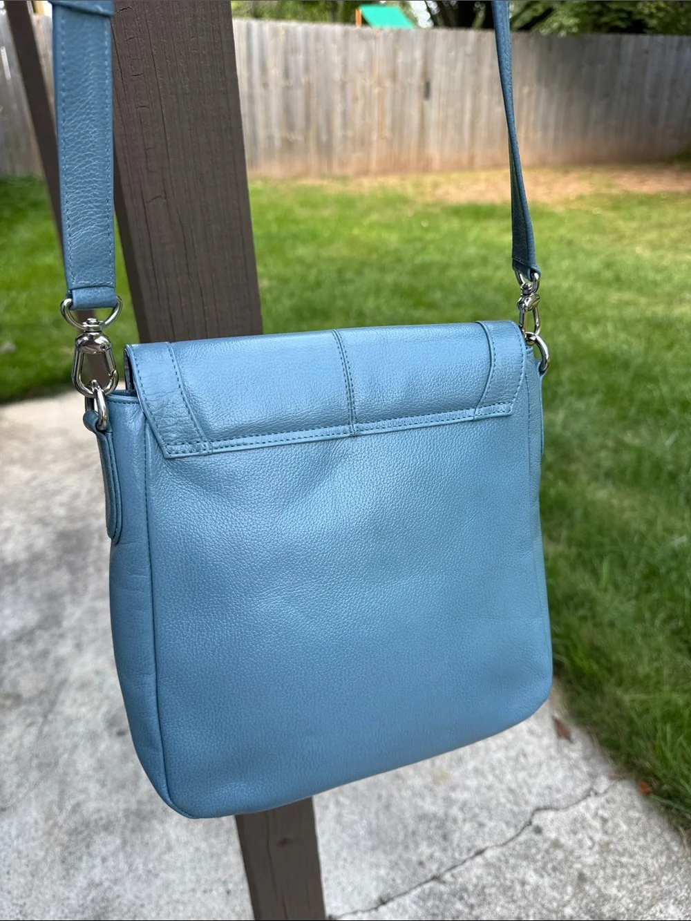 P. Sherrod & Co dusty blue leather crossbody bag